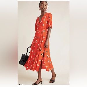 Faithful the Brand x Anthropologie red daisy print wrap dress